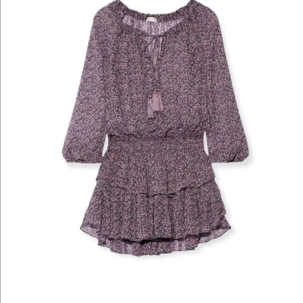 Purple floral LoveShackFancy popover dress.